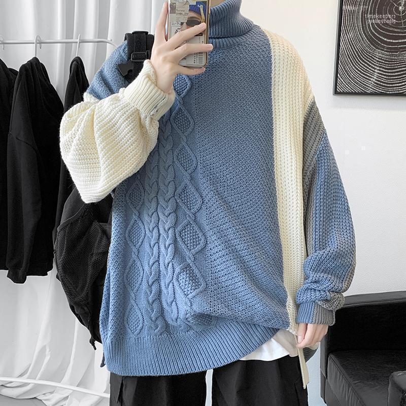 

Men's Sweaters -3XL Plus Size Mens Jumpers Loose Fit Turtleneck Twisted Knitted Pullover Korean Streetwear Oversize Men Cloth Time22, Royal blue sweaters