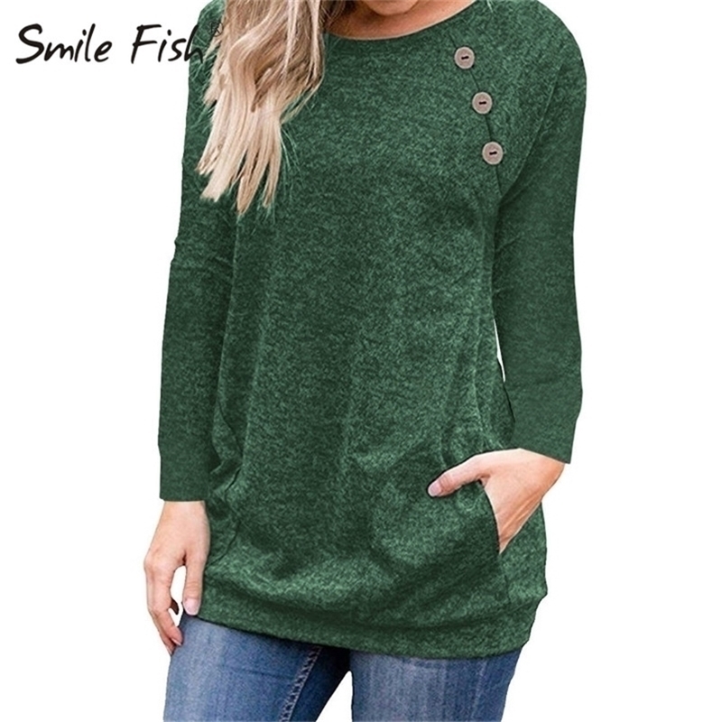 

Basic T Shirt Day Winter Autumn Women T-s O-Neck Top Casual Buttons Pocket Bottoming Tee GV579 220402, Three quarter black