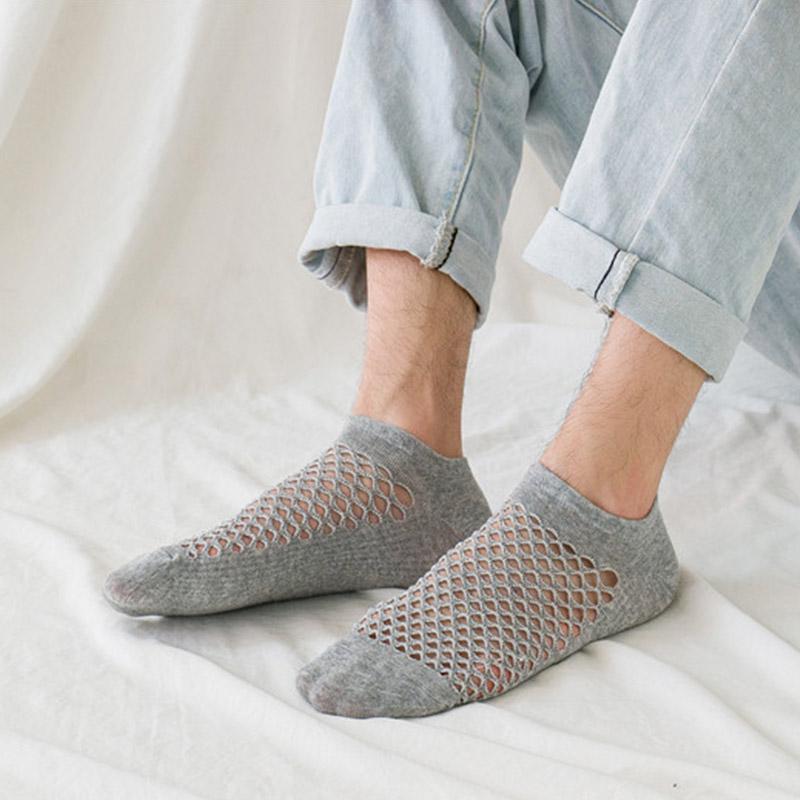 

Men's Socks Men Summer Breathable Mesh Boat Solid Color Hollow Thin Invisible Short Sweat-Absorbing Cotton Low Cut SocksMen's, Beige
