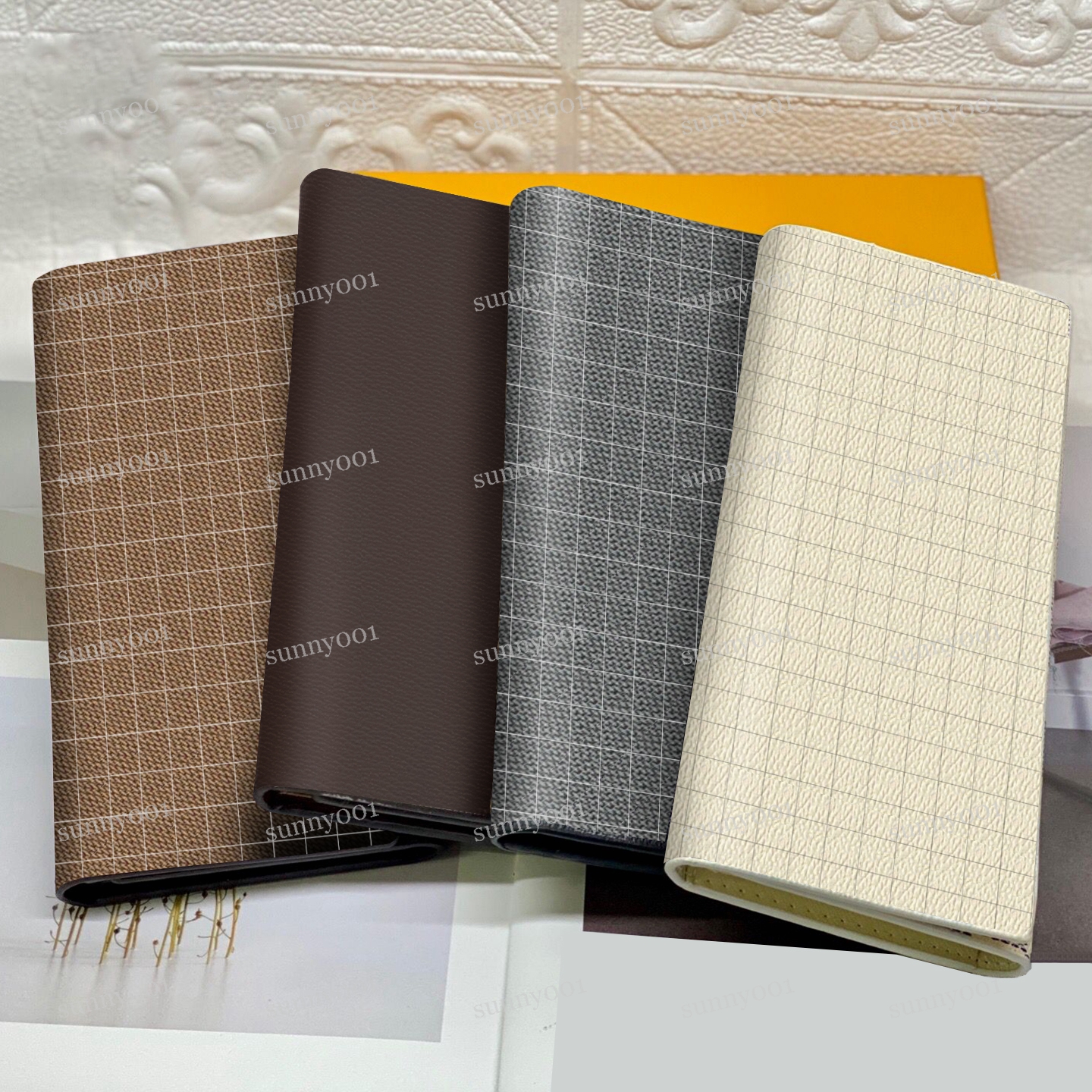 

Top Quality Wallet Women Original Box Purses Classic Folding Designer Wallets Lady Old Flower And Grid Luxury Card Holder, Grey grid