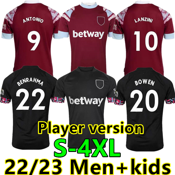 

4XL 22 23 West Hams BOWEN RICE Soccer Jerseys BENRAHMA LANZINI ANTONIO YARMOLENKO NOBLE FORNALS DAWSON Vlasic SOUCEK Jersey Football Shirt Mens Kids player AGUERD, 22/23 home