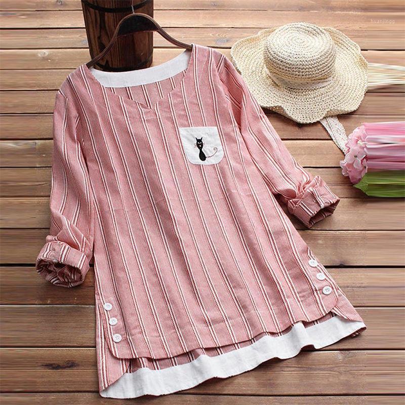 

Vertical Striped Shirt Womens Tops Spring Summer V Neck Long Sleeve Embroidery Holes Women Irregular Hem Top Plus Size 5XL Women's Blouses &, Pink