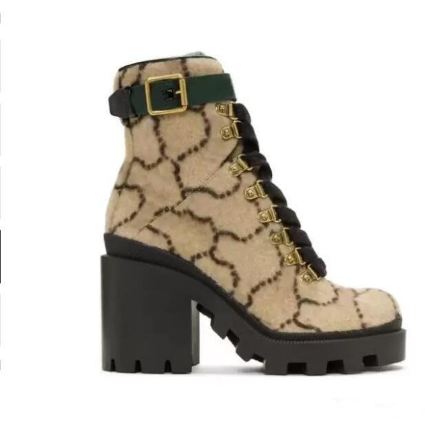 

High heeled Martin boots Autumn winter Coarse heel designer women shoes Suede Desert Boot 100% real leather letter Lace up Fashion lady Heels Large size 35-41-42