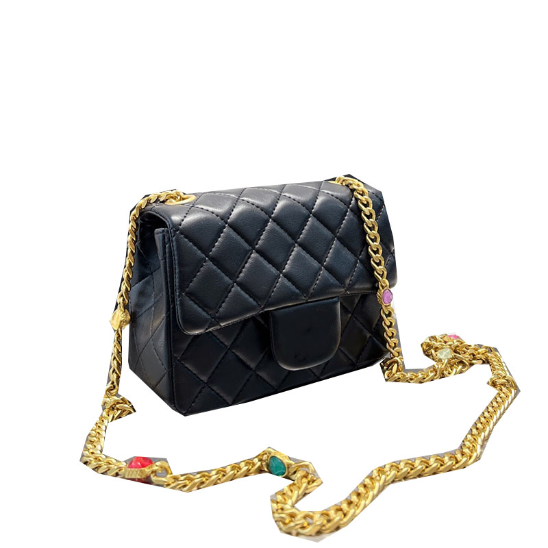 

2021Ss Womens Classic Mini Flap Square Quilted Gem Bags Gold Metal Chain Crossbody Purse Crossbody Shoudler Outdoor Sacoche Luxury Designer France Handbags 18CM, Box