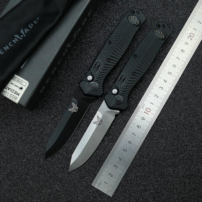 

BENCHMADE AUTO 8551/8551BK Mediator Folding Knife 3.30" S90V Black Cerakote Plain Blade Milled Black G10 Handles Outdoor Tactical Self Defense EDC 275 273 Tools