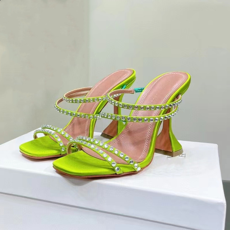 

Amina muaddi Begum Crystal-Embellished Buckle Stain Open Toe Sandals Tube Heel Sandals Women's Luxury Designer Dress Shoes Evening Slingback Sandals 9cm Size 35---42, Shoe box
