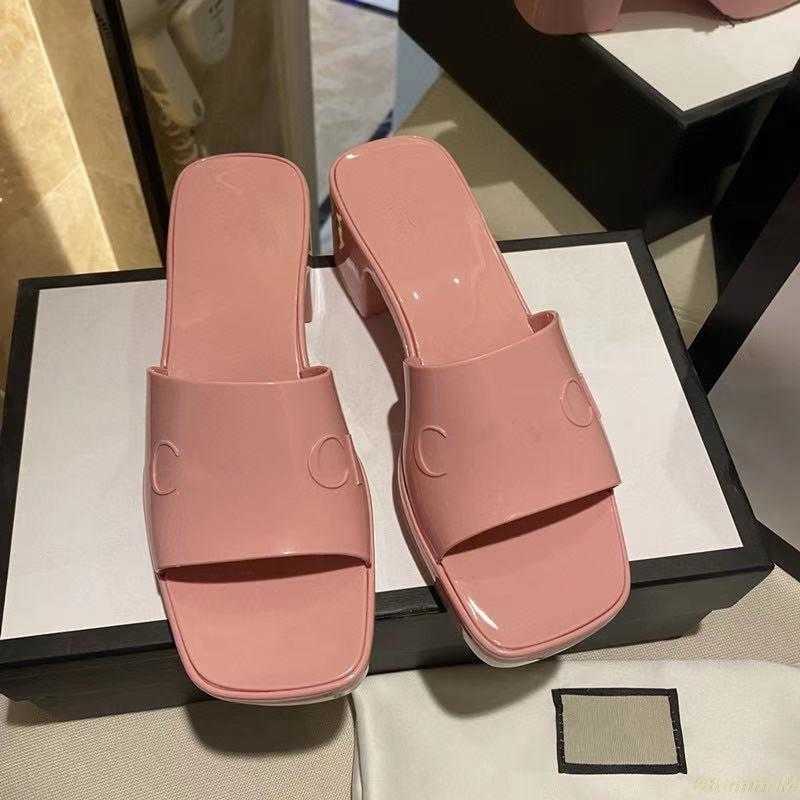 

Slippers Candy Color Jelly Mules Women Chunky High Heel Platform Slides Blue Pink Black Summer Sandals Casual Beach Shoes Woman, Box