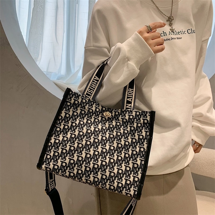 

Canvas female new net red fashion large capacity Tote Bag versatile student bag wide shoulder strap Purses Onlines, Sky blue