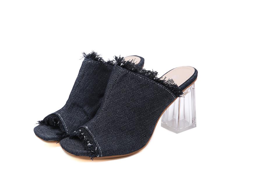 

Women Slippers High Heels Shoes Summer Open Toe Denim Mules Fashion Female Outside Party, Black