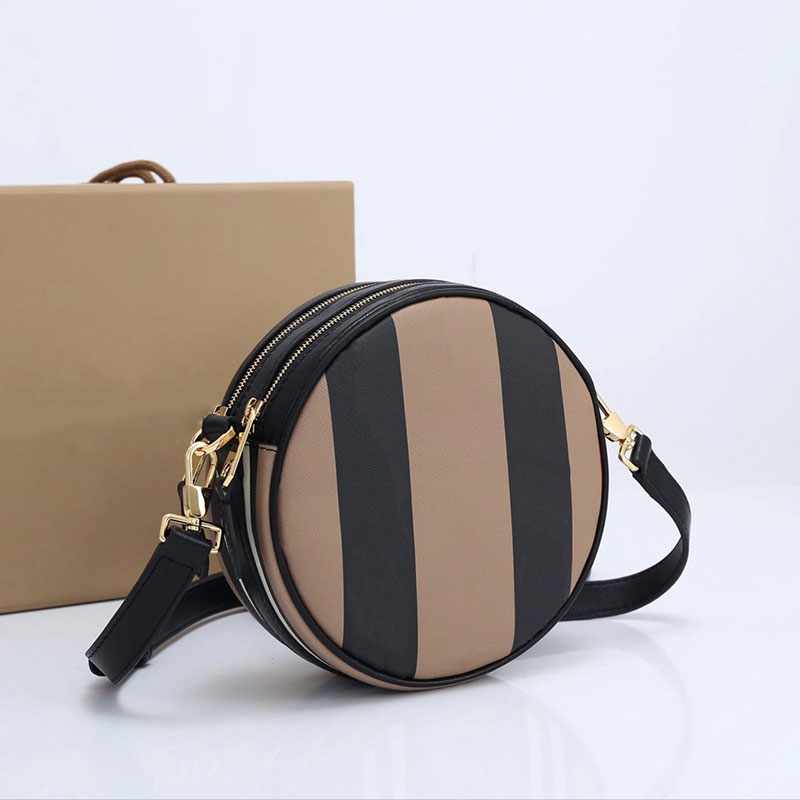 

Luxury Designer Round Bag Women Vintage Check Shoulder Bags Tote Icon Stripe Pattern Lambskin Leather Messenger Bags, Color 1