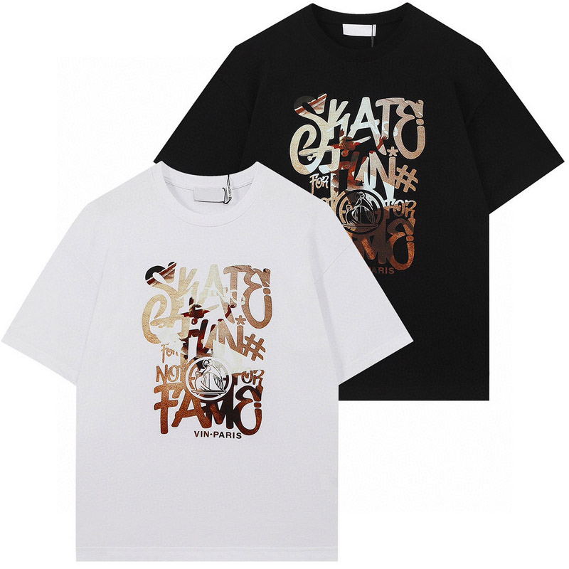 

22ss Summer Europe Paris Gradient Art Letters Print T shirts Fashion Mens Short Sleeve Tshirt Women Clothes Casual Cotton Tee, Black tee