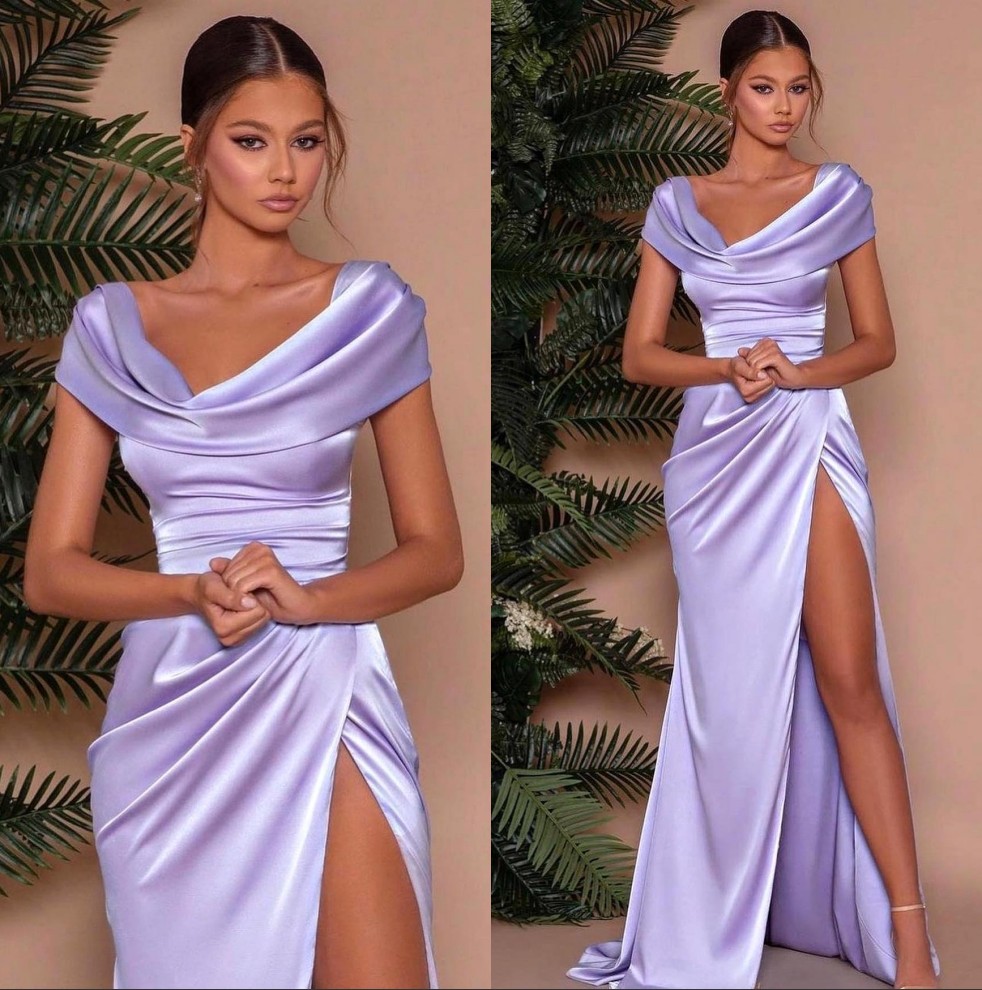 

Aso Ebi 2022 African Lalic/Lavender Bridesmaid Dresses Cap Sleeves Sexy Split Side Long Sleeves Elegant Maid Of Honor Prom Gowns BC12338