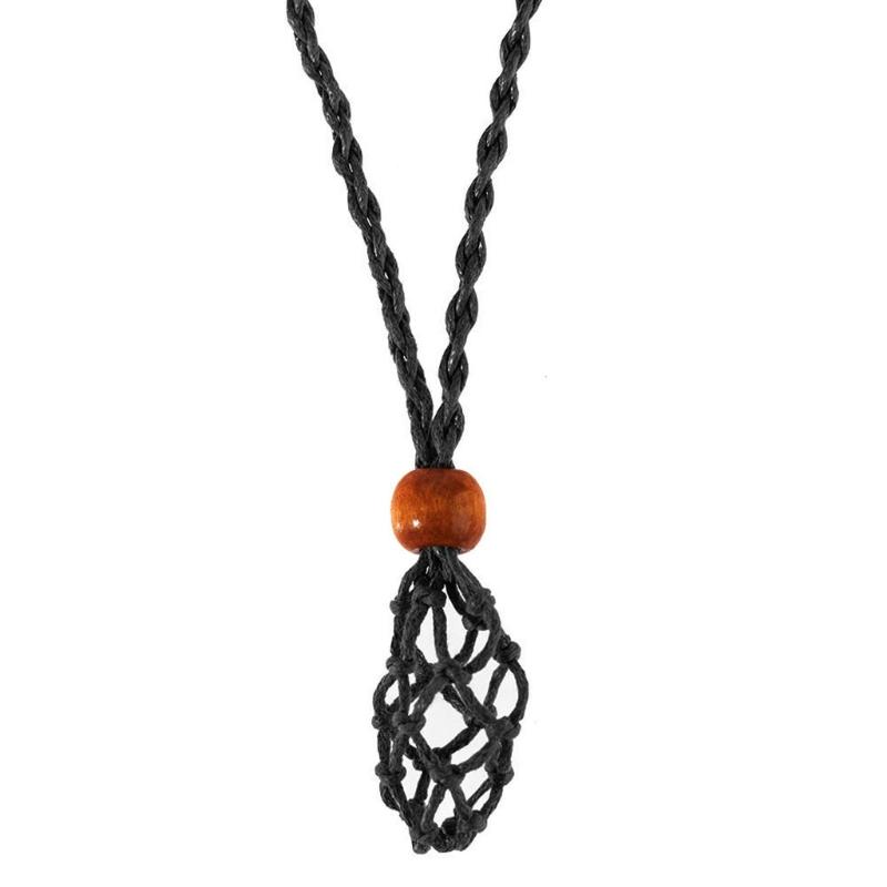 

Pendant Necklaces Retro Woven Natural Stone Necklace Net Pocket Hollow Handmade Jewelry Men And Women The Same Style Without Gems