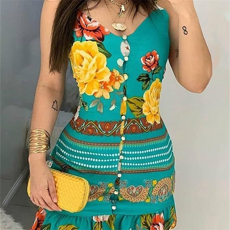 

V neck Bottoned Design Print Dress 220613, Butterfly