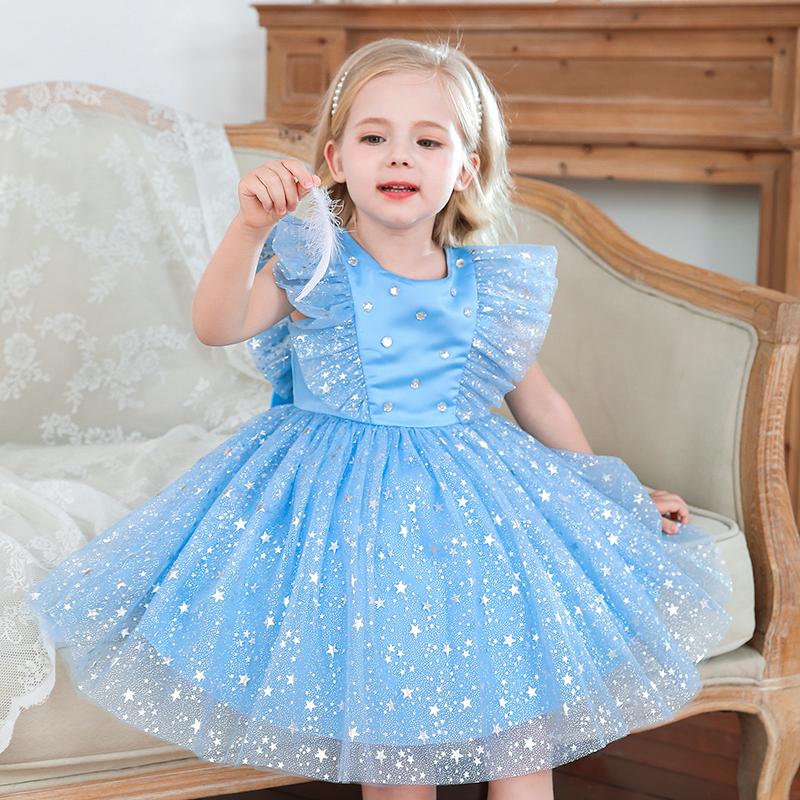 

Girl's Dresses Toddler Cute Baby Girl Shiny Dress Kid Birthday Party Bow Princess Tulle Tutu Cloth Children Sleeveless Gown Born Girls Cloth, Purple only dress