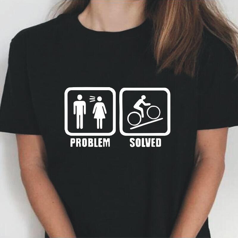 

Women' T-Shirt MTB Mountain Biker Fashion Bicycle Tee Shirt Femme Funny Cycling Problem Solved T Women Tops Casual Camiseta Mujer, Black