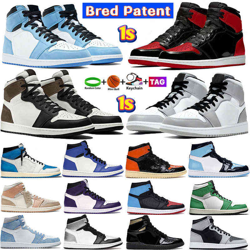 Est Mens Royal Patent Bred 1 Basketball Shoes 1s University Blue High Dark Mocha Twist Light Smoke Grey Chicago Unc Bordeaux Royal Toe