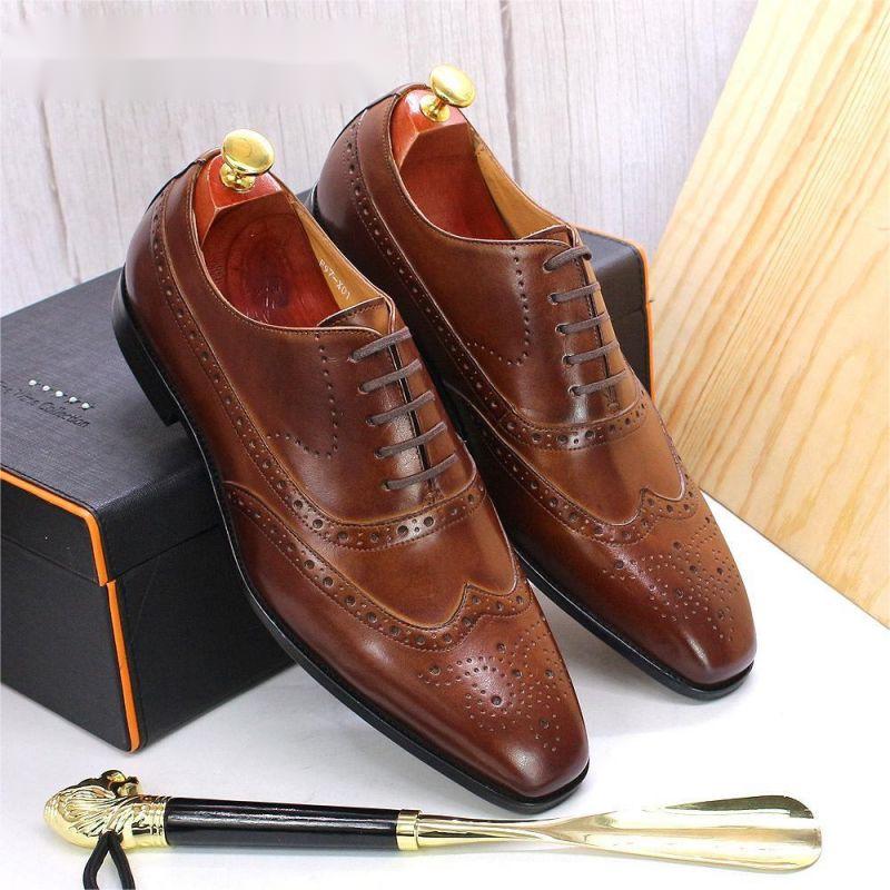 

Leather Business Casual Oxford Shoes Men Pointed Toe Brogue Carved First Layer Cowhide Lace-up Wedding Party Gentleman Dress Shoes KB236, Clear