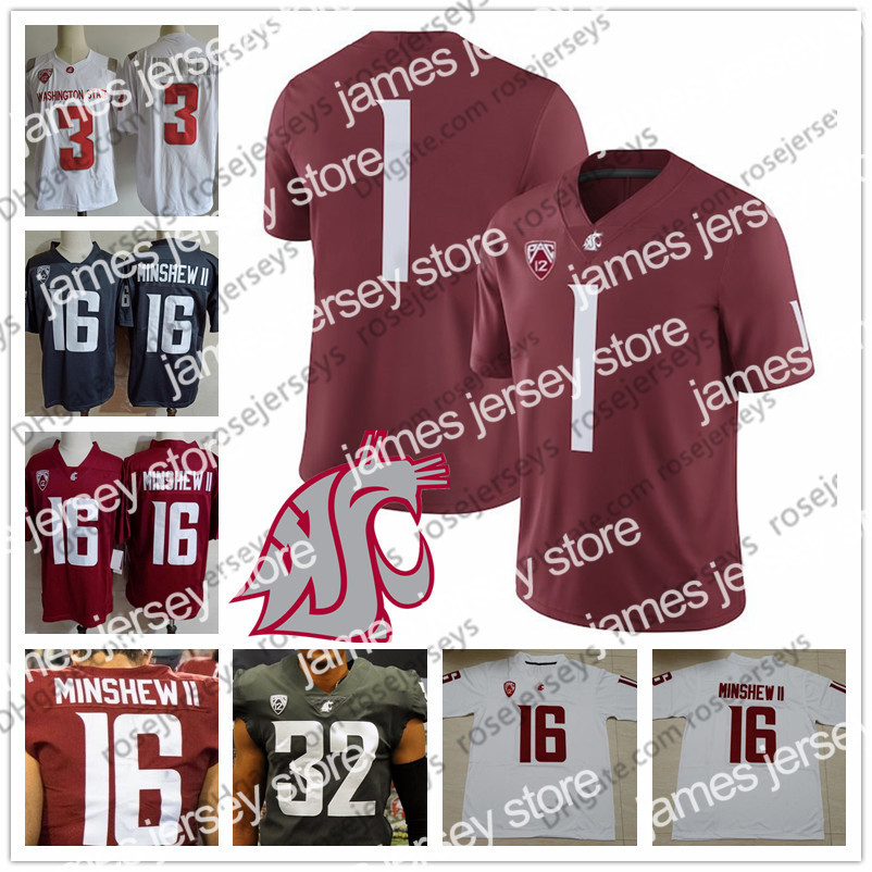 

American College Football Wear Custom Washington State Cougars #16 Gardner Minshew II 3 Tyler Hilinski 4 Luke Falk 11 Drew Bledsoe 34 Steve Gleason WSU Football Jerse, Old white