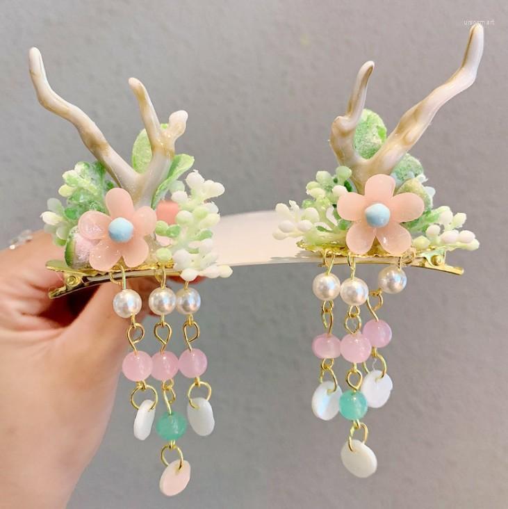 

Hair Accessories 2Pcs/Set Children Chinese Tradditonal Style Hanfu Antlers Ornament Clips Girls Lovely Christmas Gifts Decorations