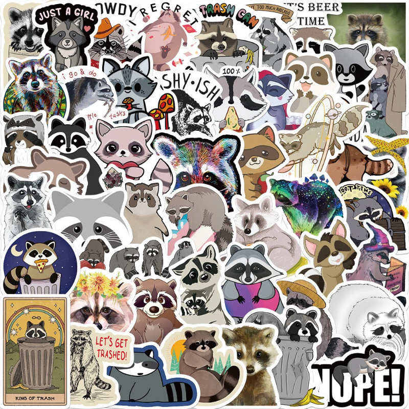 

50Pcs/Lot Cartoon Animal Raccoon Stickers Procyon Lotor Graffiti Kids Toy Skateboard Phone Laptop Luggage Sticker Decals, Multi colors