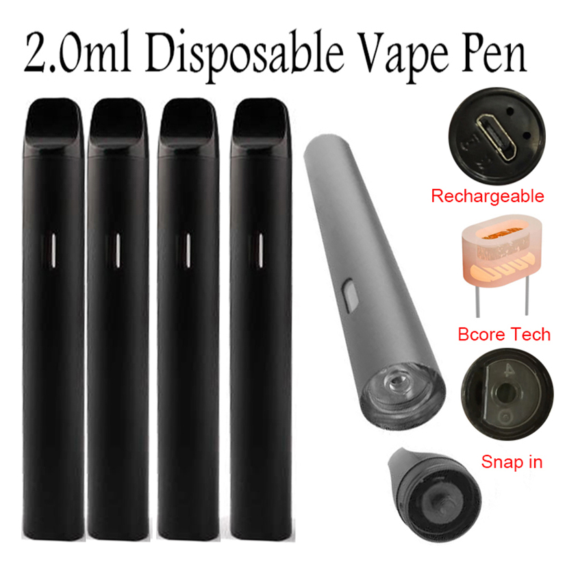 

2ml Disposable Vape Pen Thick Oil Pod Round Pens Cartridges Rechargeable 350mah Battery Empty E-cigarette BCore Heating Ceramic Coil Vaporizer Custom Logo Package