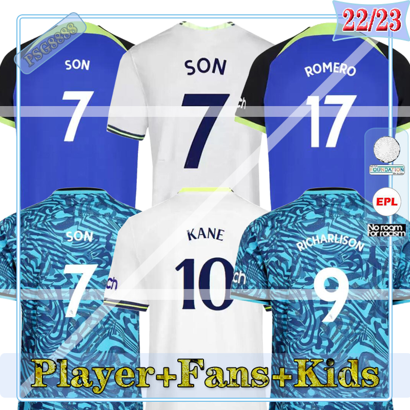 

22 23 Player Fans version spursS Soccer Jerseys KANE SON KULUSEVSKI HOJBJERG 2022 2023 Maillot Foot LUCAS DELE Third Away Football Shirt kit shirt purple Men kids sets
