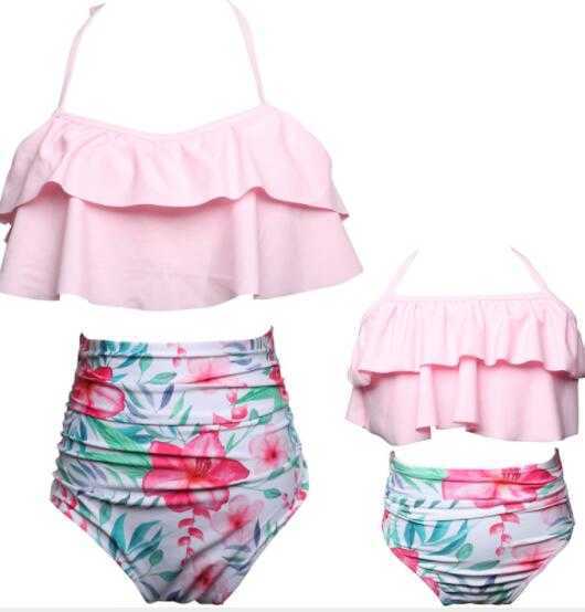 

Hot Sports parent child swimwear print high waisted bikini Ruffle mother daughter suit children girls lace up sexy yakuda flexible stylish