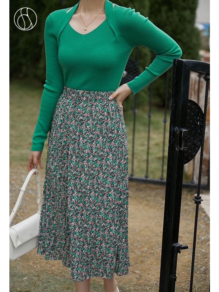 

Skirts Slightly Fat Lady Elastic Waist Design Mid-Calf Dress Empire A-LINE Office Floral Straight SkirtsSkirts, Green
