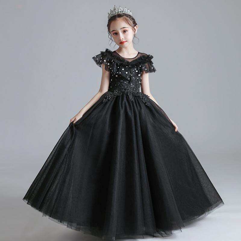 

Girl's Dresses Long Black For Girls Elegant O-Neck Sleeveless Floor-Length Kids Prom Gowns Children Special Occasion DressesGirl's
