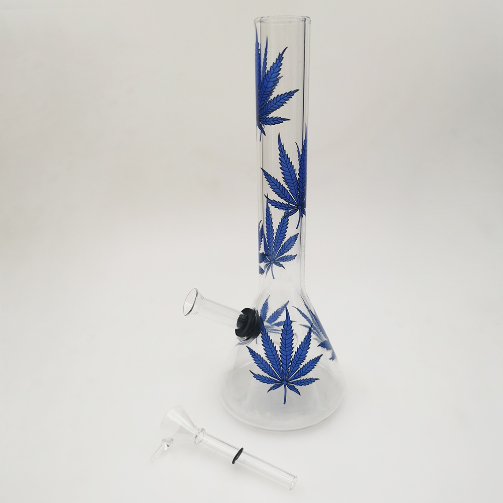 

7.8" Hookah Glass Beaker Bong Leaf Print Decal With Water Pipe