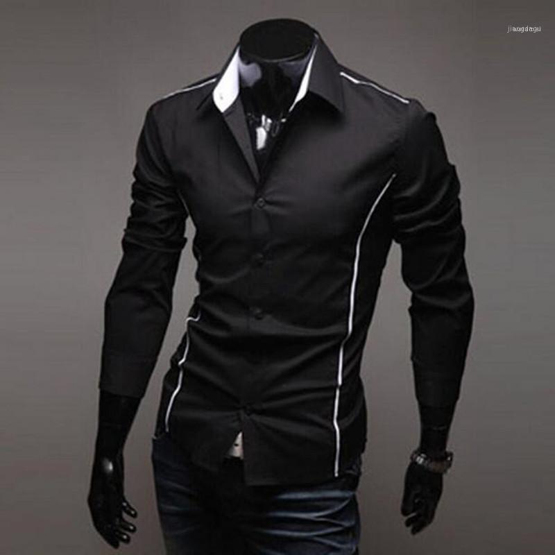 

Wholesale- 2022 Spring And Autumn Korean Style Fashion Men Slim Long Sleeved Shirt Male Turndown Collar Tops1, Black