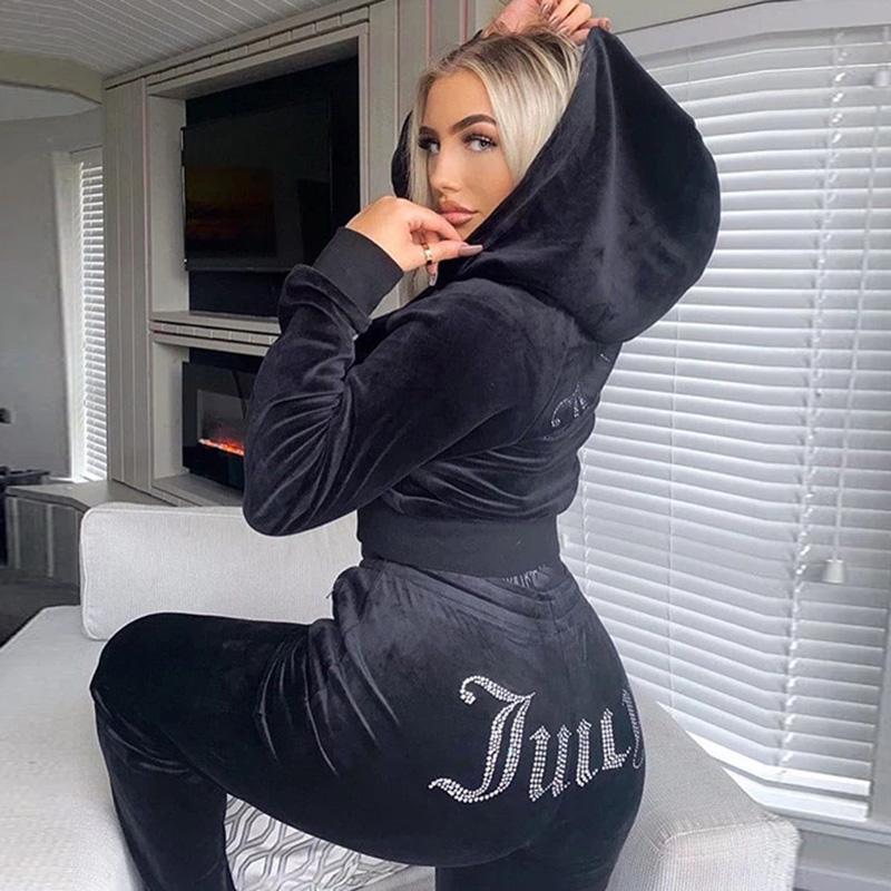 

Women' Two Piece Pants Women Velvet Juicy Tracksuit Coutoure Couture Track Suit Pink Set Crop Top Hoodies Outfits Causal Sweatshirts, Gray