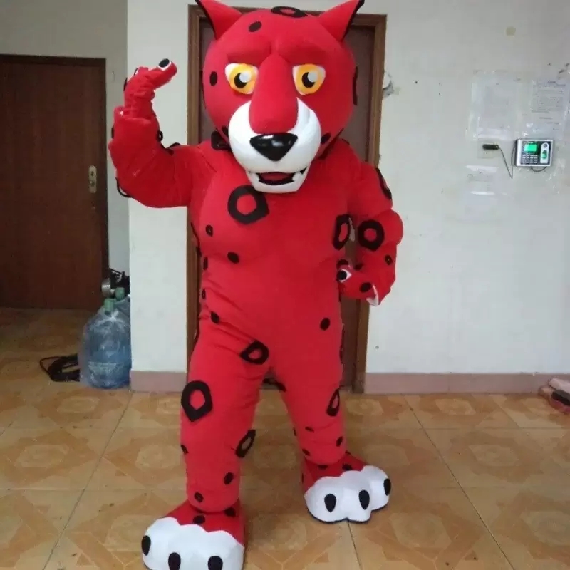 

High quality Red Leopard Mascot Costumes Halloween Fancy Party Dress Cartoon Character Carnival Xmas Easter Advertising Birthday Party Costume Outfit, As cpic