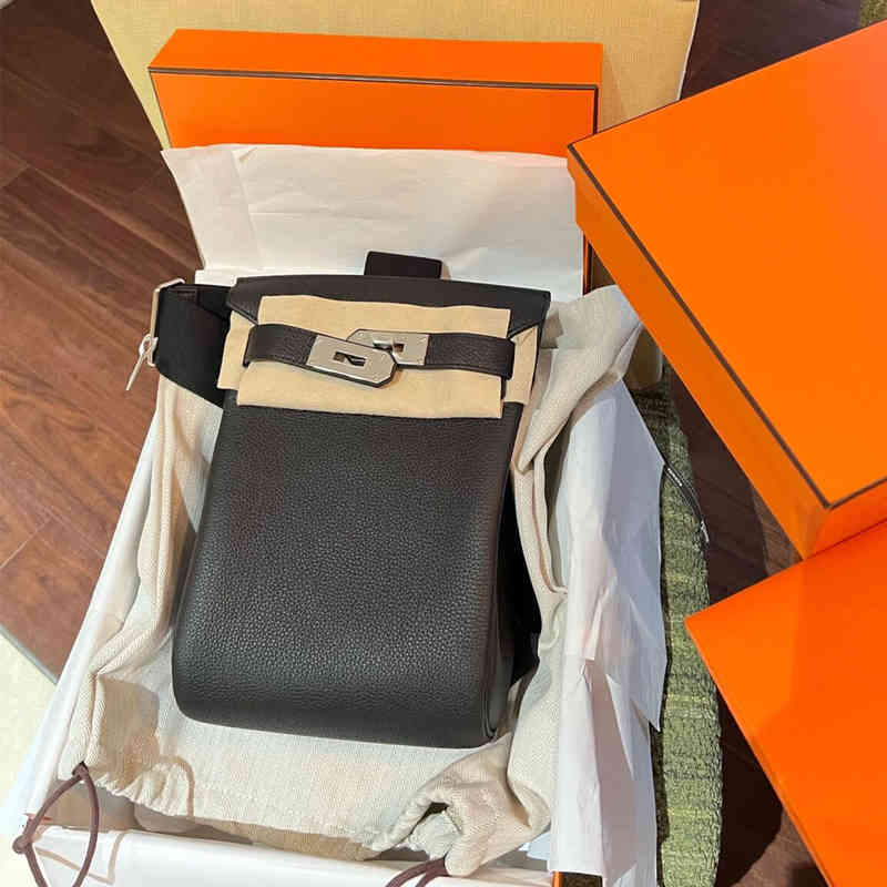 

Herme Handmade Hac a Dos Pm Black Silver Single Shoulder Chest Bag Mini Togo Men's and Women's Backpack