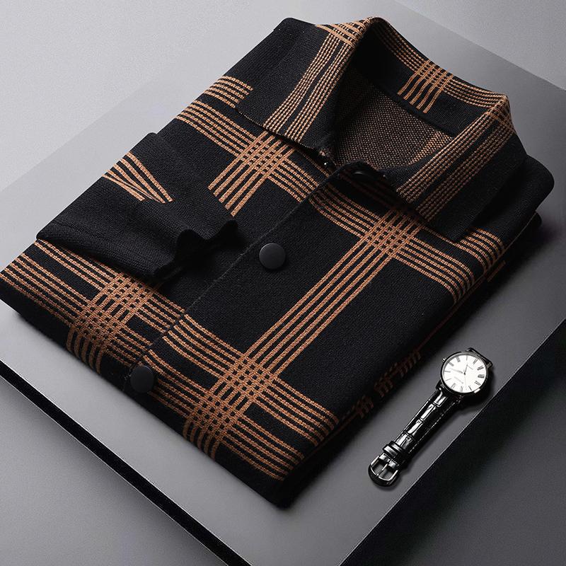 

Men's Sweaters England Style Personality Stripes Pocket Men Cardigan Fashion Brand Autumn Designer Spliced Color Knit JacketMen's, Khaki we8840