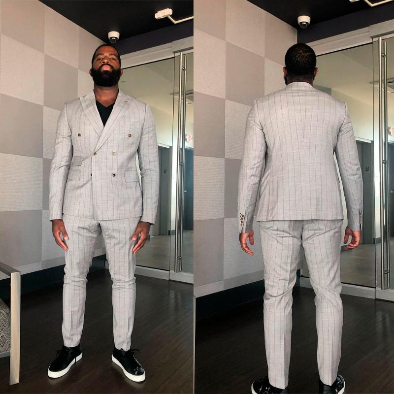 

Men' Suits & Blazers Gray Men 2 Pieces Blazer Pants Pinstripe Tailored Double Breasted Fashion Formal Gentlemen Business Groom Causal Tailo, Royal blue