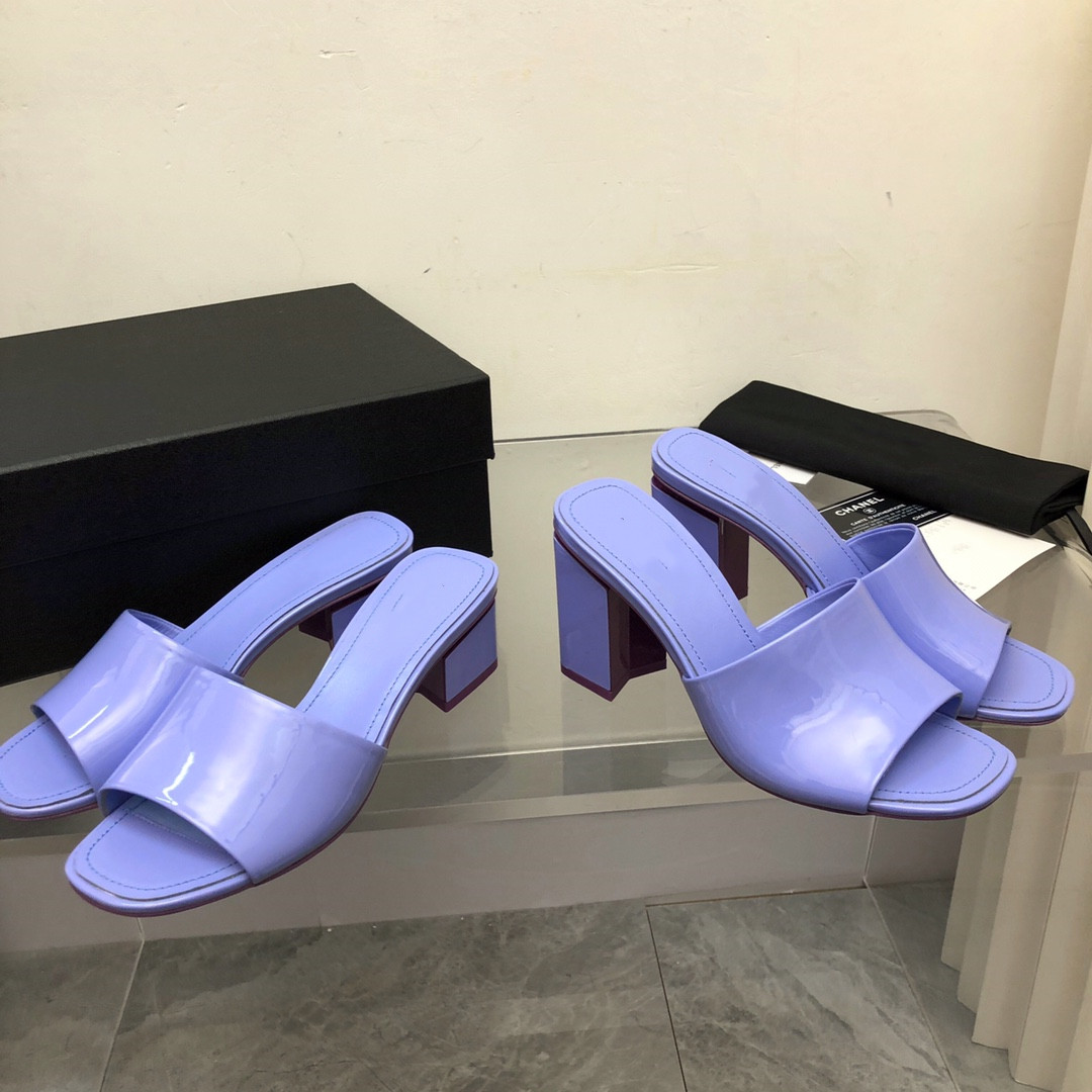 

Slippers Slides Foam Runners Designer women shoes Sandal Designer Sliders solid Patent leather sexy heel bottom brand logo comfort colorful size for 35-41, Blue