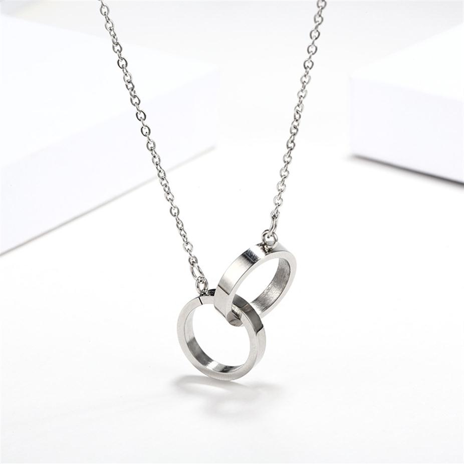 

Cross Circle Stainless Steel Pendant Necklaces Trendy Style Double Annulus Interlocking Necklaces for Women Girls Jewelry Gifts221k
