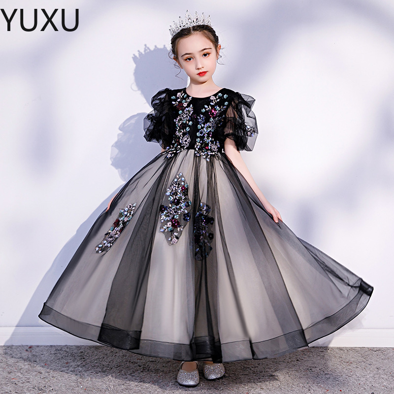 High Quality Girl Pageant Gowns Black First Holy Communion Dresses for Girl Tulle Lace Infant Toddler Pageant Flower Girl Dress for Wedding and Birt