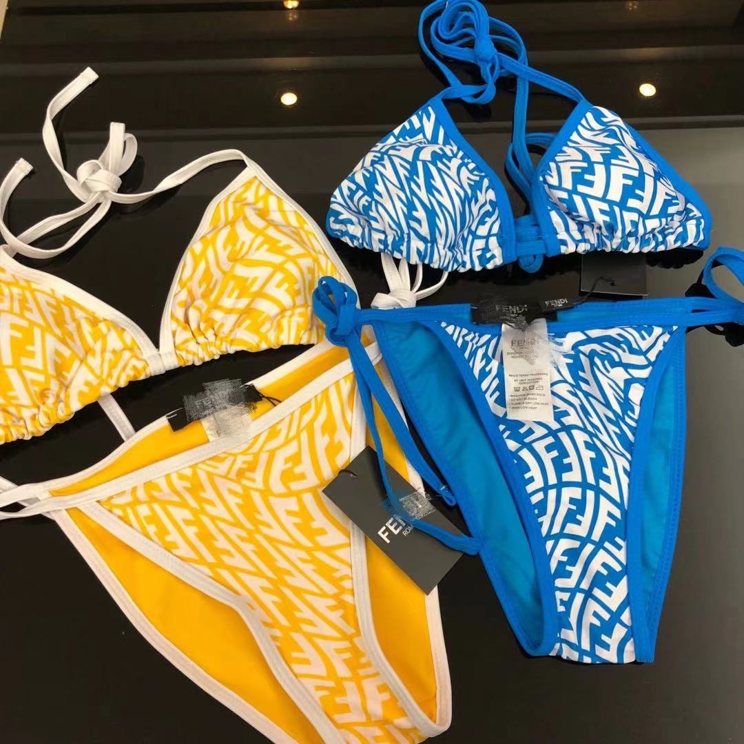 

European American bikini f home double f spring vacation triangle sexy bikini yellow blue