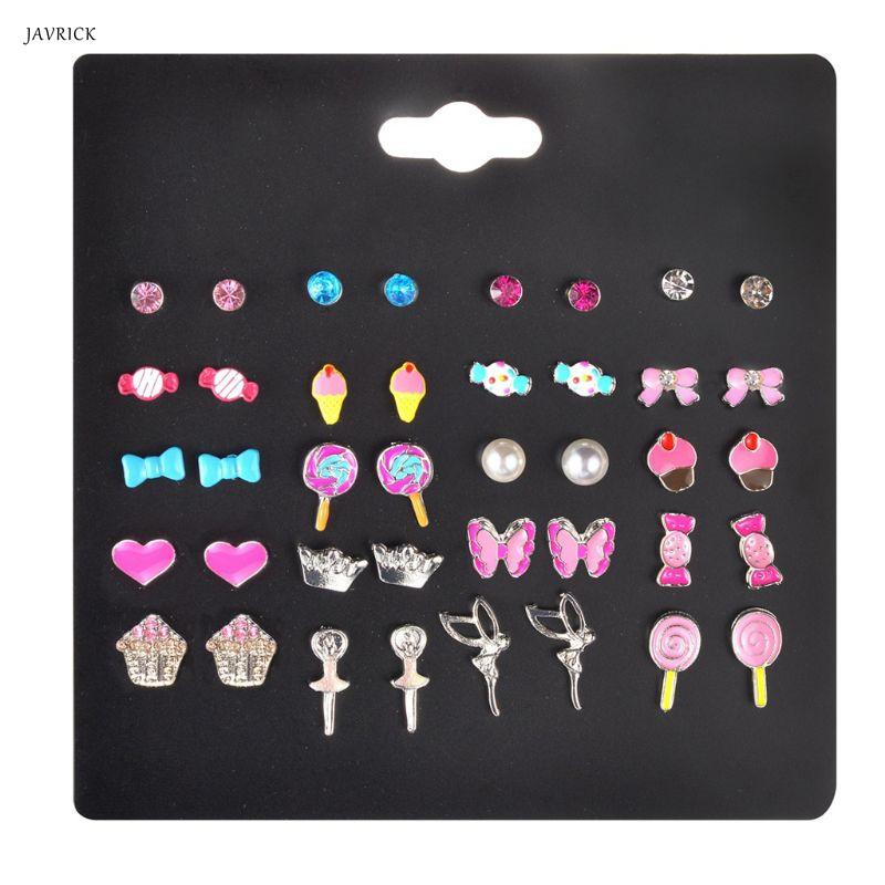 

Stud Pairs Kids Earrings Set Mixed Color Cute Animal Heart Pearl CZ Studs KitStud