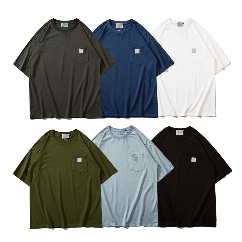 

Men T Shirts Letter Pattern Pocket Crew Neck Tops Man Tees Casual Pure Color High Quality Summer Short Sleeves, Black