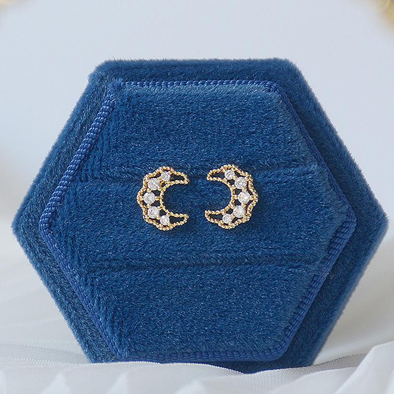 

Stud Exquisite Hollow Moon Inlaid CZ Earring For Women 14K Real Gold Anti Allergy Trendy Temperament Bijoux PendantStud
