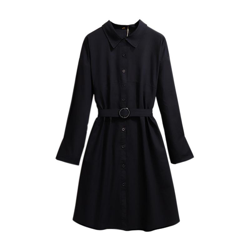

Plus Size Dresses 6XL 5XL 4XL Women Long Sleeves Spring Autumn Femme Chic Fashion Button-up Midi Shirt Dress Female DressesPlus, Black