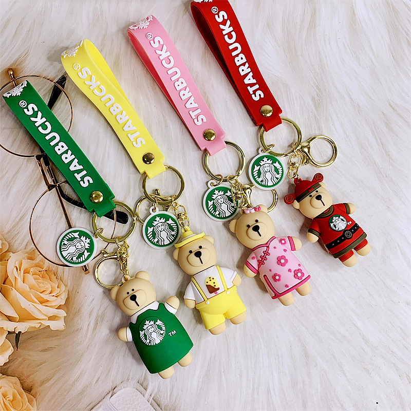 

Birthday Party Gift Starbucks Keychain Chain 18 Designs Cute Bear Earphone Protective Case Ornament Alloy Metal Key Ring Bag Pendant
