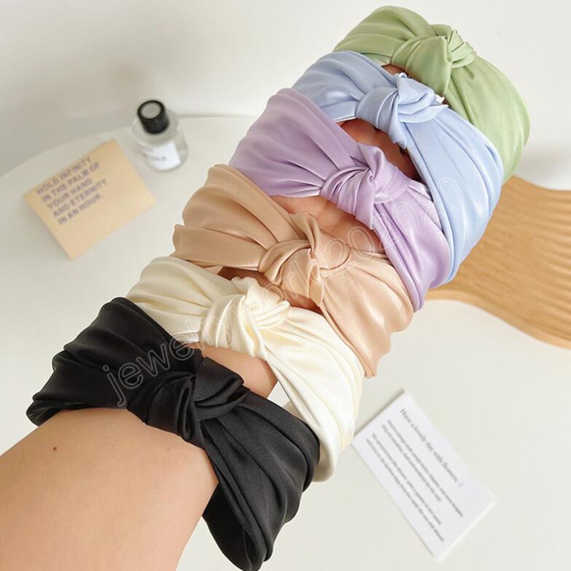 Fashion Women's Hairband Solid Color Simple Turban Center Knot Wide Side Headbands For Girls Summer Hair Hoop