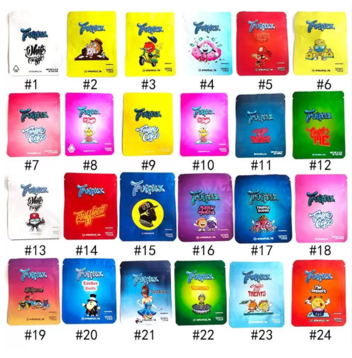 

Trufflez Packing Mylar Bags 3.5 Gram Stand Up Pouch Edibles Baggies Purple Truffle Armygreen Treats Green Pie Blue Scotti foodbag