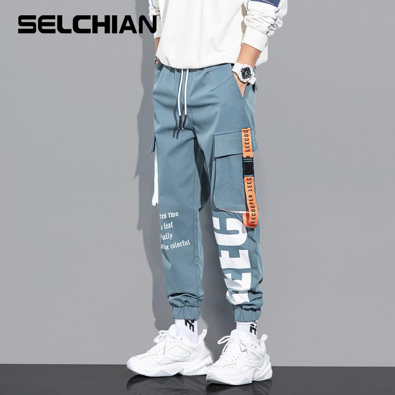 

Men's Pants Plus Size Joggers Cargo For Men Casual Hip Hop Hit Color Pocket Male Trousers Sweatpants Streetwear Ribbons Techwear, Black
