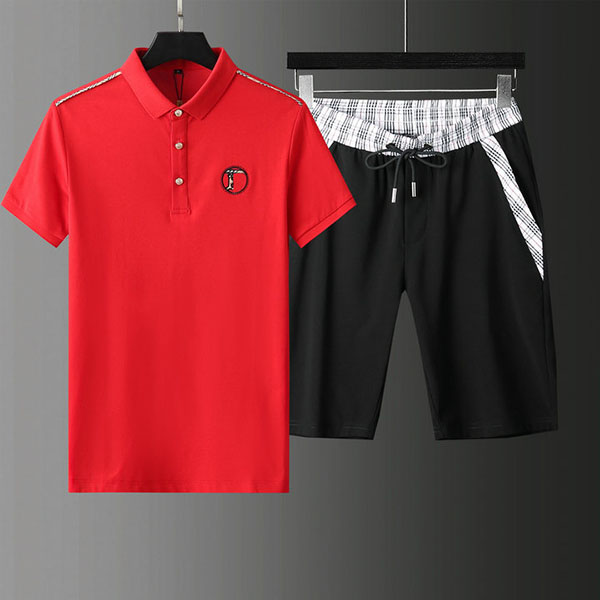 2022 Summer Casual Short Sleeved Set Men Fashion Stand Collar Polo Shirt Shorts 2 Piece Sportswear Men s Running Track Suit-image-778652333